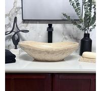 Chiseled Marble Bathroom Vessel Sink, Oval Canoe Shape, 100% Natural Stone, Hand Carved, Free Matching Soap Tray
