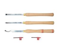 Chisels, Carbide Tipped Wood Turning Tools 3Pcs Lathe Set Rougher Detailer Swan Neck Hollower with Solid Wood Handle and Diamond Round Square Carbide Inserts