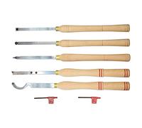 Chisels, Carbide Tipped Wood Turning Tools 5 Pcs Lathe Set Rougher Detailer Finisher Swan Neck Hollower Parting Tool with Solid Wood Handle and Diamond Round Square Carbide Inserts
