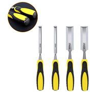 Chisels, Wood Chisel Set - 4 Pieces Wood Woodworking High-Carbon Steel Anti Slip Grip Striking Cap Chisel Set- 10 12 19 25mm