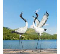 chisheen Crane Garden Statues Outdoor Metal Heron Yard Art Crane for Garden Sculptures Patio Lawn Ornaments,Set of 2