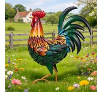chisheen Metal Rooster Decor Garden Statue,Chicken Yard Art Decoration Outdoor Sculpture for Backyard Patio Kitchen Lawn Ornaments