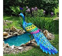 chisheen Peacock Statue Garden Decor Metal Peacock Yard Art Lawn Decoration Outdoor Sculpture