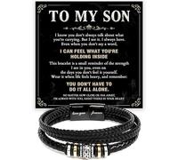 Chiside Braided Leather To My Son Bracelet From Mom And Dad, Inspirational Bracelet For Son, Birthday Keepsake Jewelry, Wedding Christmas Forever Love Message Card, One Size, Stainless Steel, no
