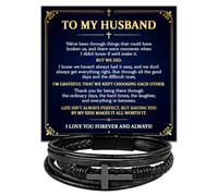 Chiside To My Husband Cross Bracelet from Wife, Braided Leather Bracelet for Husband, Meaningful Men's Jewelry Gift with Message Card and Box for Birthday Wedding Christmas Valentine