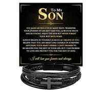 Chiside To My Son Cross Bracelet From Mom And Dad, Braided Leather Bracelet Gift For Son, Gift Meaningful Birthday Wedding Graduation With Unique Message Card And Box, One Size, Stainless Steel, no