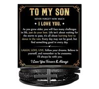 Chiside To My Son Cross Bracelet From Mom, Son Gift From Dad With Inspirational Message Card And Box, Sons Bracelet From Father Mother, Graduation Christmas Birthday Gifts For Him From Parents, One