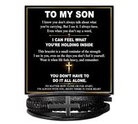 Chiside To My Son Cross Bracelet From Mom, Son Gift From Dad With Inspirational Message Card And Box, Sons Bracelet From Father Mother, Graduation Christmas Birthday Gifts For Him From Parents