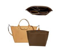 Chispee Handbag Organizers for Longchamp Felt Purse Divider Organizer Insert Pocket & Zipper Inner Bag Liner fit Large, Saddle Brown