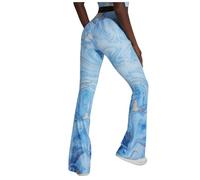 Chisportate Women High Waist Flare Yoga Legging Hidden Pocket Power Flex Tummy Control Workout Stretch Sport Yoga Pants for Gym Exercise Fitness-Illusion Ocean Blue Petite Size