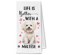 ChissNook Maltese Gifts Kitchen Towels, Life is Better with a Maltese Tea Dish Towels for Kitchen, Dog Owner Lovers Gifts for Women, Dog Decorative Hand Towel for Bathroom, 16x24 Inch