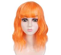 Chisu Short Bob Wig with Fringe Wavy 14 inches Synthetic Wigs For Women Orange Color