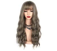 Chisu Synthetic Wigs With Bangs For Women Glueless Wigs Long Wavy Style Wig 26inches Green Linen Grey Color