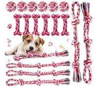 Chitidr 18 Pcs Dog Rope Toys Set Interactive Cotton Chew Toys for Aggressive Chewers Pink 3 Knots Rope Balls for Medium Small Dog Puppy Tug of War Pet Teeth Cleaning Fun Training Birthday Gifts