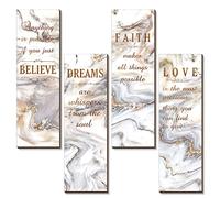Chitidr 4 Pcs Golden Bathroom Wall Decor Inspirational Quote Wooden Sign Gold Art Signs Love Faith Believe Dream Wall Decor for Living Room Bathroom Accessories(11.4 x 3.5 Inch,White and Gold)