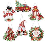 Chitidr 6 Pcs Christmas Diamond Painting Hanging Sign Set Cardinal Diamond Art Kits DIY Crystal Paint Arts and Crafts Set 5d DIY Christmas Ornaments Kits for Winter Wall Door Window Decor (Cardinal)