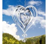 Chitidr Wind Spinners Outdoor 3D Stainless Steel Wind Spinner for Outside Christmas Heart Wind Chimes Hanging Wind Spinners Reflective Wind Chimes for Yard Garden Balcony Outdoor Decor(Silver)