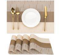 Chitomars Placemats Set of 4, Vinyl Woven Place Mats Indoor Set of 4 Washable Wipeable PVC Table Mats Heat-Resistant Non Slip Placemat for Kitchen Dining Outdoor Table (Beige Light Brown, Set of 4)