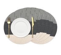 Chitomars Round Placemats Set of 6, 15 Inch Vinyl Heat Resistant Place Mats | Washable Wipeable PVC Woven Table Mats, Non Slip Placemat for Kitchen Dining Indoor Outdoor Table (Beige Black, Set of 6)