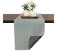 Chitomars Table Runner for Dining Table, Two-Color Washable Faux Leather Table Runners for Farmhouse Decor Coffee Outdoor Birthday Weddings Party Home Table Decorations(Gray Sage Green, 30 x 183 cm)