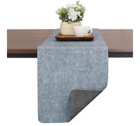 Chitomars Table Runner for Dining Table, Two-Color Washable Faux Leather Table Runners for Farmhouse Decor Coffee Outdoor Birthday Weddings Party Home Table Decorations(Gray Light Blue, 30 x 183 cm)