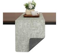 Chitomars Table Runner for Dining Table, Two-Color Washable Faux Leather Table Runners for Farmhouse Decor Coffee Outdoor Birthday Weddings Party Home Table Decorations(Gray Grass Green, 30 x 183 cm)