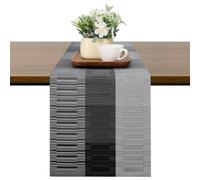 Chitomars Table Runner for Dining Table, Washable Vinyl Woven Table Runners for Farmhouse Decor Indoor Outdoor Birthday Weddings Party Home Coffee Table Decorations (Grey Black, 30 x 135 cm)