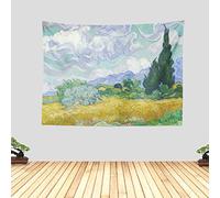 Chitteri Vincent van gogh Wheat Field with Cypresses Hanging Tapestry 60" x 45" Polyester Wall Art for Home Decoration