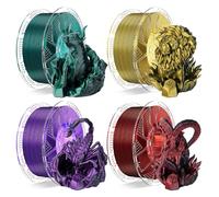 Chitu Systems Conjure Silk PLA 3D Printer Filament, 1.75mm Christmas Dual Color Filament, Silk Black Red Gold Purple Dark Green 3D Filament Bundle 4x1KG/8.8lb