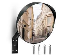 CHIUHEI 16-Inch Convex Security Corner Mirror - Adjustable Fixing Bracket, Wide Angle, Indoor and Outdoor Use - Ideal for Warehouse, Office, Parking Garage, Alleys, Driveways and Traffic Safety(Black）