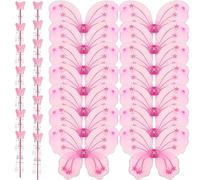 Chivao Butterfly Wings 30Pcs with 15pcs Butterfly Angel Wings, 15pcs Fairy Wands, Princess Fairy Wings for Girls Birthday Halloween Fairy Party (Pink)