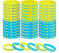 Chivao Down Syndrome Awareness Silicone Bracelet Wristband Blue Yellow Bracelets for Women Men, 8.3*0.5 inches, Silicone