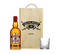 Chivas Regal Personalised 12 Year Old Scotch Whisky Gift Set | 70 ottle, 40% ABV, Engraved Wooden Gift Box & Glass, Luxury Whisky for Him, Her, Birthdays & Special Occasions