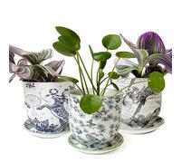 CHIVE 'Liberte' Set of 3 Ceramic Succulent Planters, Cute Vintage Style Pots for Indoor Plants, Beautiful Home and Kitchen Decor, Blue Navy Grey (Mix 7)