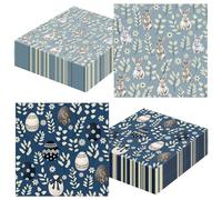Chivertion 100 Pcs Blue Rabbit Egg Easter Napkins Spring Floral Disposable Napkin Watercolor Easter Cocktail Party Decoration Bunny Rabbit Egg Paper Napkin Spring Tea Birthday Table Decor