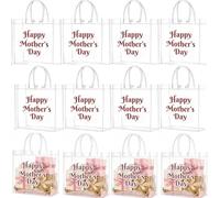 Chivertion 24 Pcs Mothers Day Gift Bags with Handle 7.87 x 7.87 x 3.15 Inch Clear PVC Bags Bulk Mother's Day Gift Wrap Pouches Happy Candy Treat Bag for Best Mom I Love You Mom Birthday Party Supplies