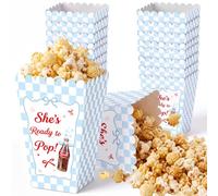 Chivertion 24 Pcs She's Ready to Pop Baby Shower Supplies Decorations Blue She's Ready to Pop Popcorn Boxes Disposable Paper Candy Treat Boxes Retro Soda Theme Gender Reveal Baby Shower Party