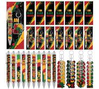 Chivertion 24 Sets Black History Month Gifts Bulk BHM Party Supplies with Ballpoint Pen Bookmarks and Keychains for African American Juneteenth Freedom Day Office