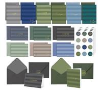 Chivertion 48 Pack Masculine Striped Thank You Cards Bulk Neutral Dark Tone Folded Note Cards with Envelopes and Stickers, Blank Inside Minimalist Gratitude Gifts for Men Business Father's Day