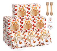 Chivertion 48 Sets Fall Cookie Boxes with Pumpkin Window 4"x 4"x 2.5" | Thanksgiving Treat Boxes Autumn Maple Leaf Turkey Gift Packaging for Bakery Cupcakes Candy Cookies Dessert