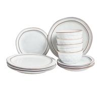Beliani Set Of 12 Dinnerware Chives Stoneware Light Grey, Grey