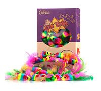 CHIWAVA 24PCS 5" Rattle Cat Toys Mice with Feathers Rainbow Rope Mouse