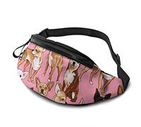 Chiwawas Dog Pink Print Fanny Pack, Unisex Workout Waist Pack Bag - Waist Bag with Adjustable Strap for Fitness Jogging Hiking Travel.