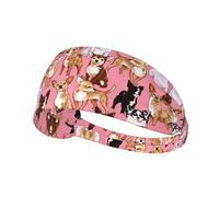 Chiwawas Dog Pink Printed elastic sports headband stretchy sports headband suitable for sports travel and indoor fitness