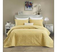 CHIXIN Bedspread Double 220x240 CM - Yellow Color Quilted Bed Throw Matelasse Embossed Summer Lightweight Reversible Coverlet for Bedroom Decor (Honey-Gold) - (Pillow Shams not included in UK Market)