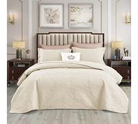 CHIXIN Bedspread King 240x260 CM - Ivory Cream Quilted Bed Throw Matelasse Embossed Summer Lightweight Reversible Coverlet for Bedroom Decor (Beige) - (Pillow Shams is not included in UK Market)