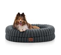 ChiXnuggle Dog Bed Medium Sized Dog - Luxury Striped Faux Fur Waterproof Pet Couch with Removable Washable Cover, Orthopedic Pet Bed with Bolster Sides for Sleeping, Dark Grey