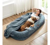 ChiXnuggle Luxury Dog Bed, Large Dog Bed for Adults, Portable Handle, Orthopaedic Foam Dog Bed with Blanket, 183 x 114 x 25 cm, Grey Blue