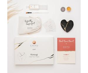 CHIYU Kintsugi kit - Heal Your Heart - Gold Glue - Includes ceramic Heart - Gift Box - Kintsugi Repair Kit - Charcoal