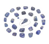 Chiyyak 25Pcs Rune Stones Set with Crystal Pendulum and Storage Bag, Engraved Divination Stones for Healing Balanced Chakra Meditation Spiritual Connection, with Bag for Gift (Lazurite with Pendulum)